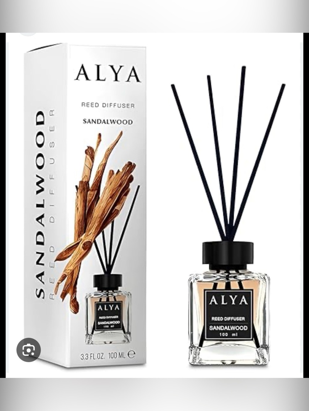 ALYA Sandalwood Reed Diffuser — Black Reeds & Clear Bottlei